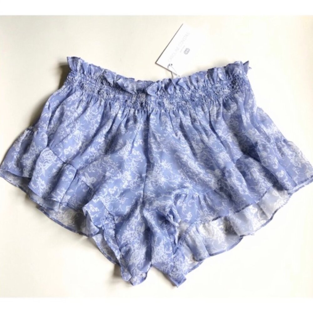 Caroline Constas Blue Ruffle Shorts